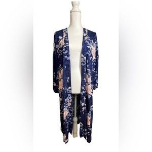 Umgee USA Floral Navy Side Slit Kimono Small NWT
